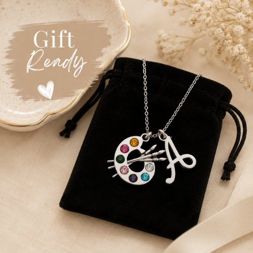 Personalized Colorful Artist Paint Palette Necklace with Custom Initial