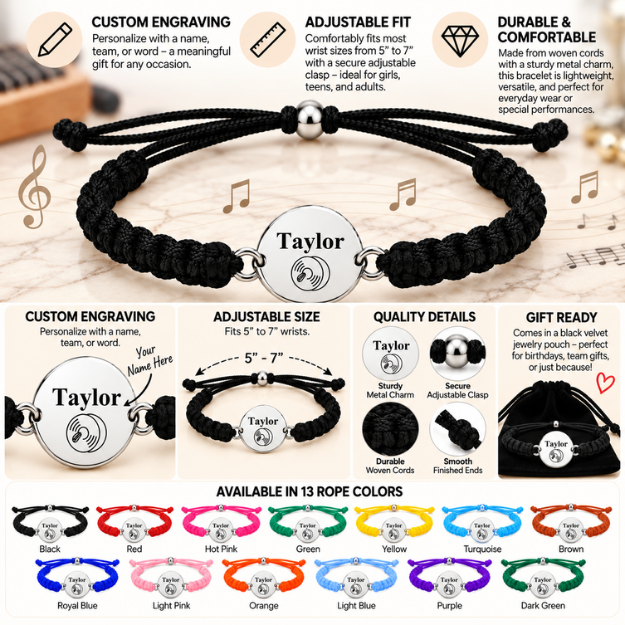 Personalized Cymbal Rope Bracelet - Pick Color