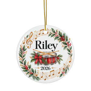 Personalized Drum Ornament 2026, Drummer Christmas Ornament, Custom Name Drum Set Gift, Percussionist Band Student Musician Ornament