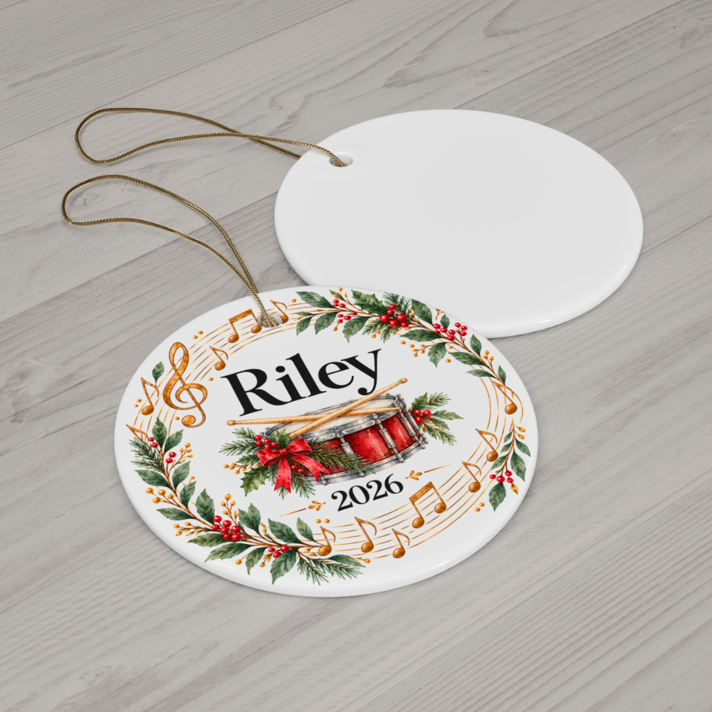 Personalized Drum Ornament 2026, Drummer Christmas Ornament, Custom Name Drum Set Gift, Percussionist Band Student Musician Ornament