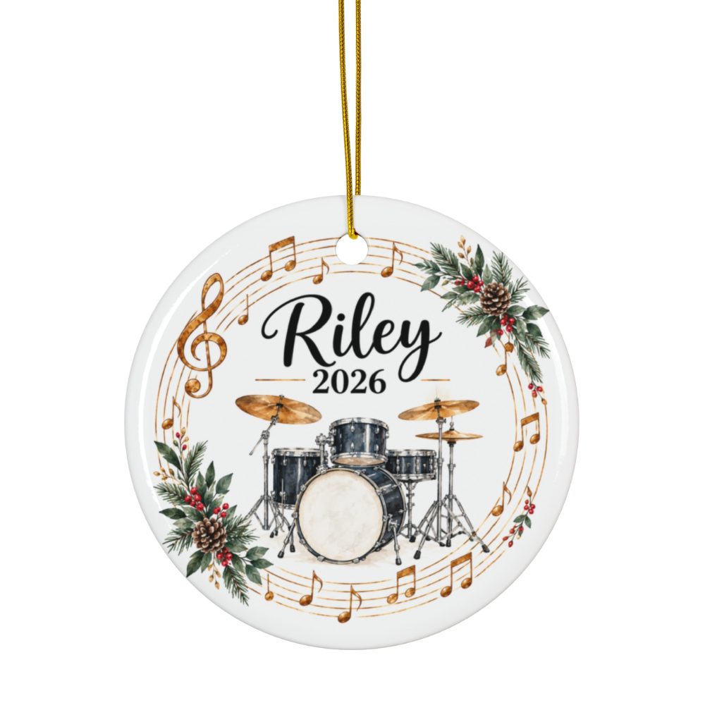Personalized Drum Ornament 2026, Drummer Christmas Ornament, Custom Name Drum Set Gift, Percussionist Band Student Musician Ornament