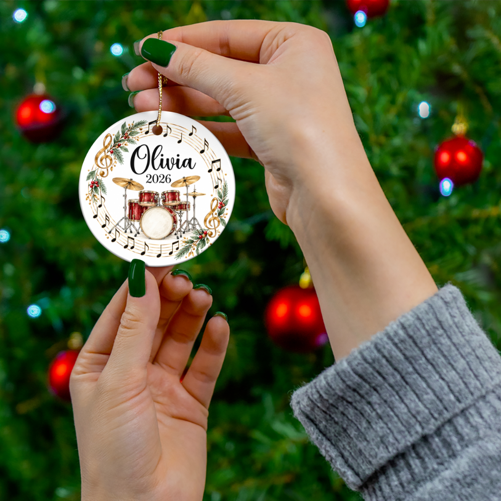 Personalized Drum Ornament 2026, Drummer Christmas Ornament, Custom Name Drum Set Gift, Percussionist Band Student Musician Ornament