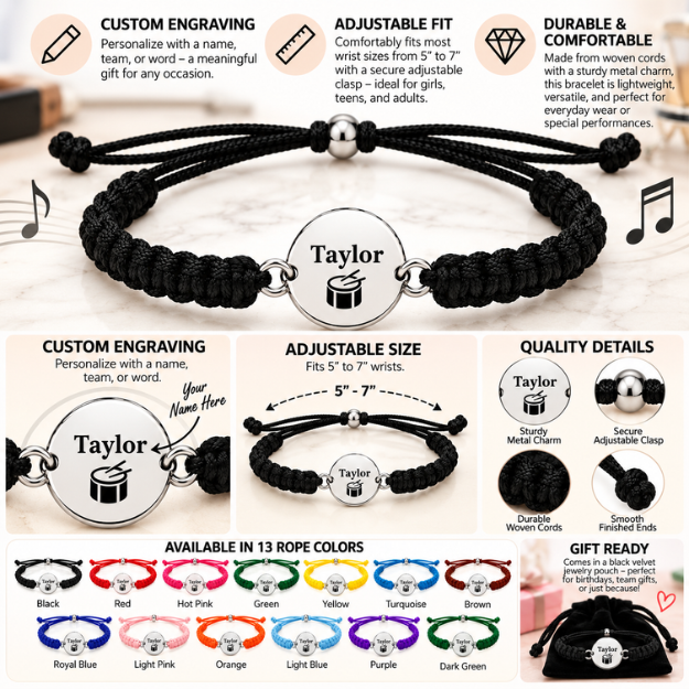 Personalized Drum Rope Bracelet - Pick Color