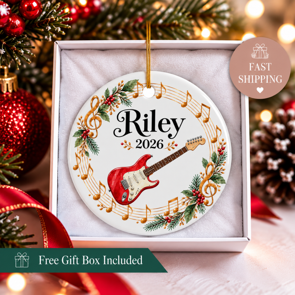 Personalized Electric Guitar Ornament 2026, Guitar Player Christmas Ornament, Custom Name Guitarist Gift