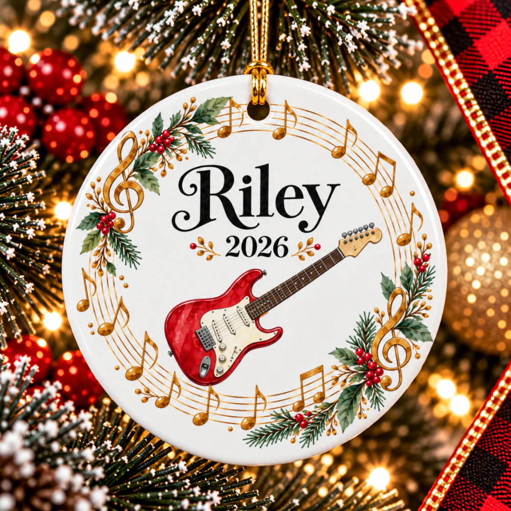 Personalized Electric Guitar Ornament 2026, Guitar Player Christmas Ornament, Custom Name Guitarist Gift