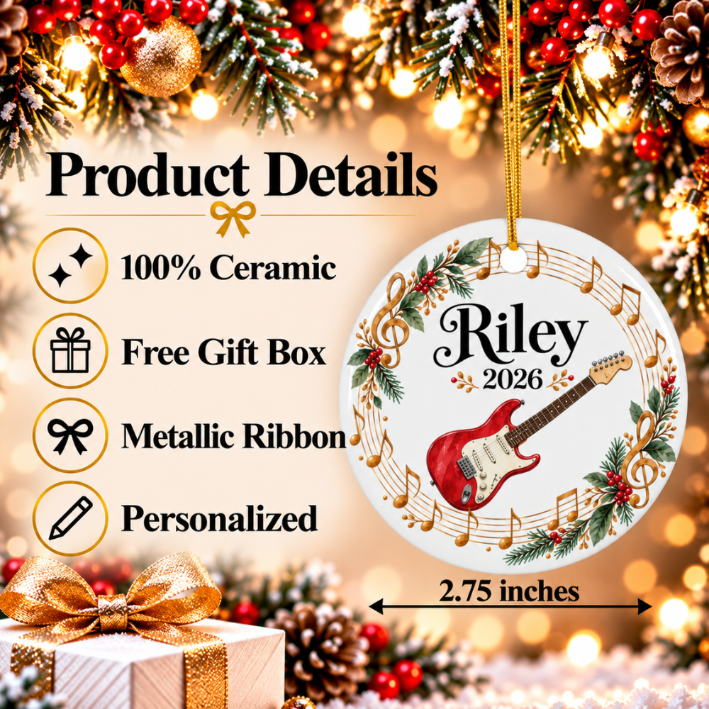 Personalized Electric Guitar Ornament 2026, Guitar Player Christmas Ornament, Custom Name Guitarist Gift