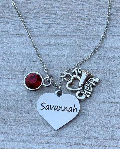Personalized Engraved Cheer Heart Necklace