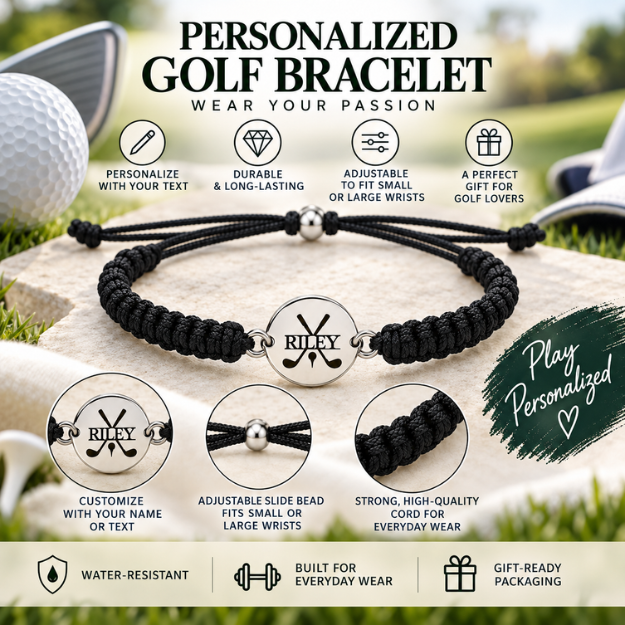 Personalized Engraved Golf Rope Bracelet