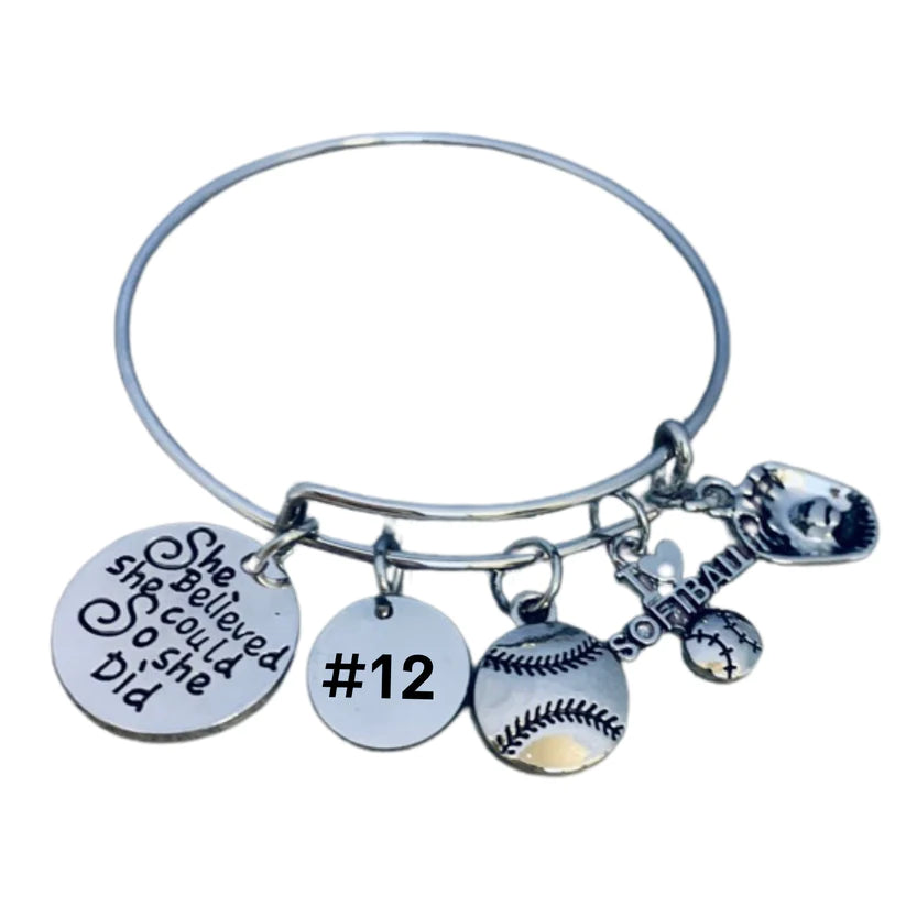 Personalized Engraved Softball She Believe She Could So She Did Charm Bracelet