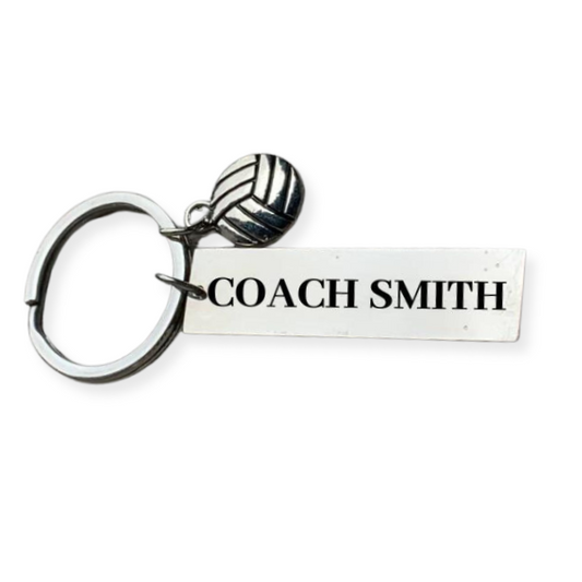 Personalized Engraved Volleyball Coach Keychain with a Ball Charm
