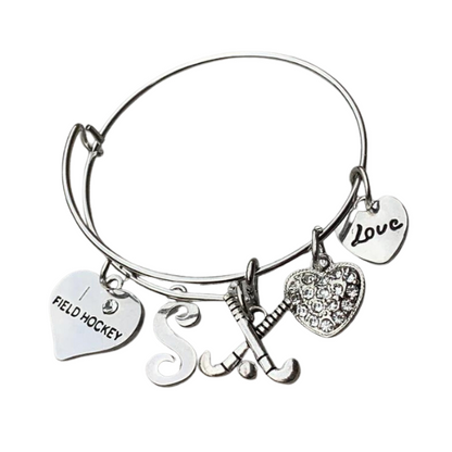 Personalized Field Hockey Bangle - Letter Charm
