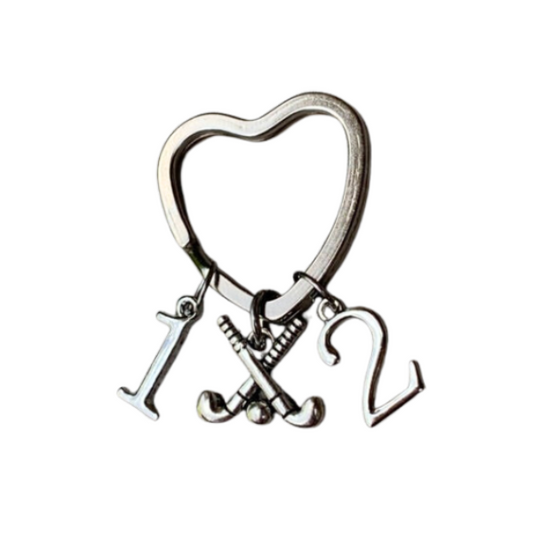 Personalized Field Hockey Heart Keychain - Number Charms