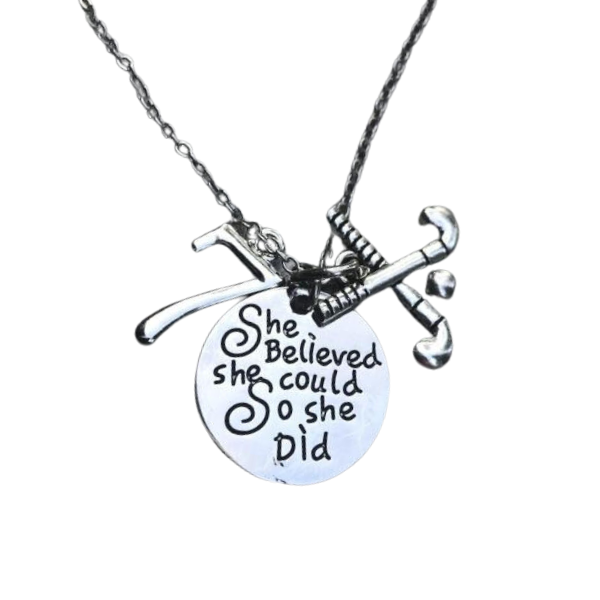 Personalized Field Hockey Necklace - She Believed She Could So She Did
