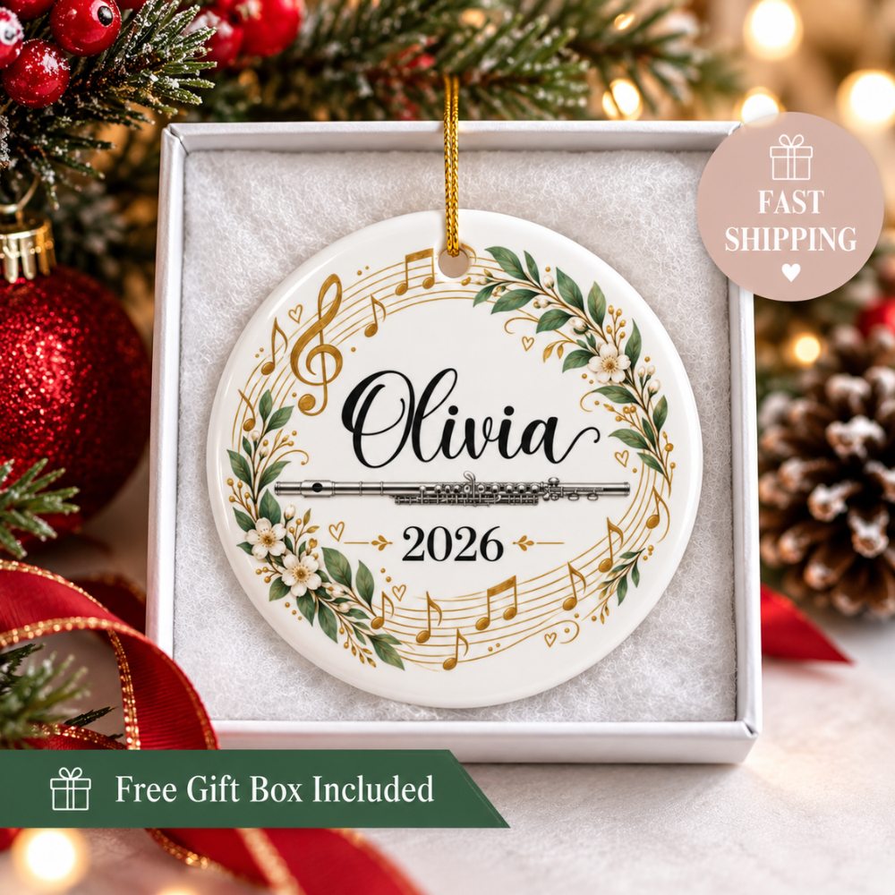 Personalized Flute Ornament 2026, Flute Player Christmas Ornament, Custom Name Music Gift