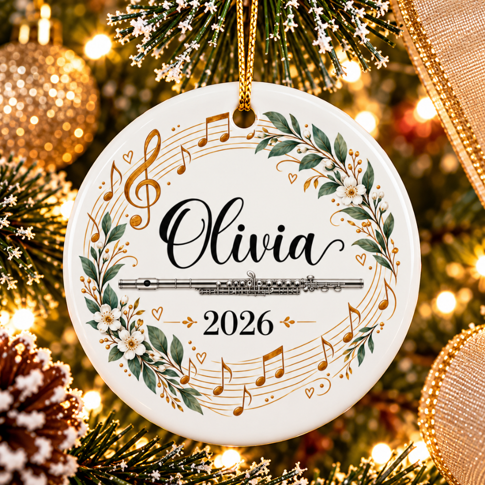 Personalized Flute Ornament 2026, Flute Player Christmas Ornament, Custom Name Music Gift