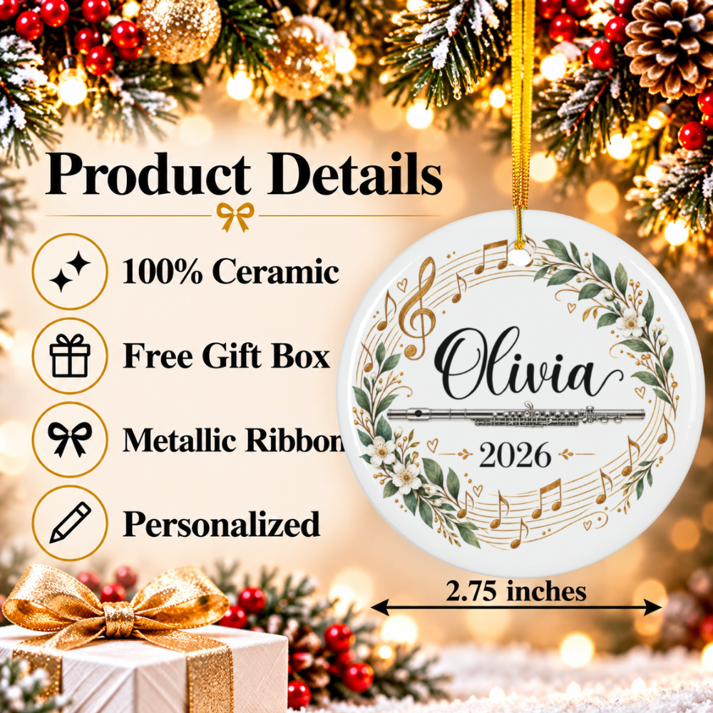 Personalized Flute Ornament 2026, Flute Player Christmas Ornament, Custom Name Music Gift
