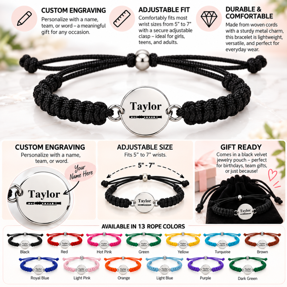 Personalized Flute Rope Bracelet - Pick Color