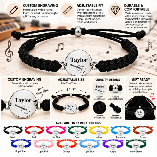 Personalized Guitar Rope Bracelet - Pick Color
