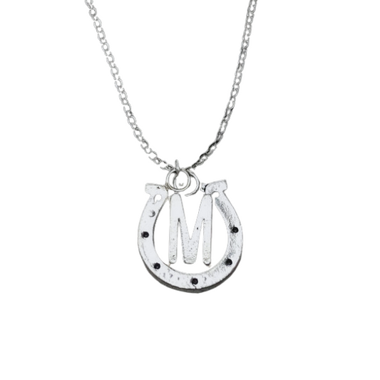Personalized Horseshoe Necklace with Letter Charm