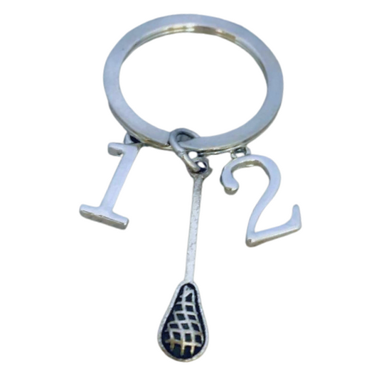 Personalized Lacrosse Zipper Pull Keychain with Number Charms