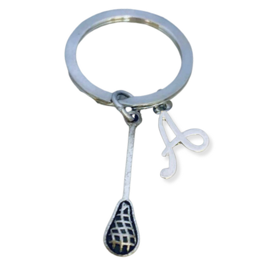 Personalized Lacrosse Zipper Pull Keychain with a Letter Charm