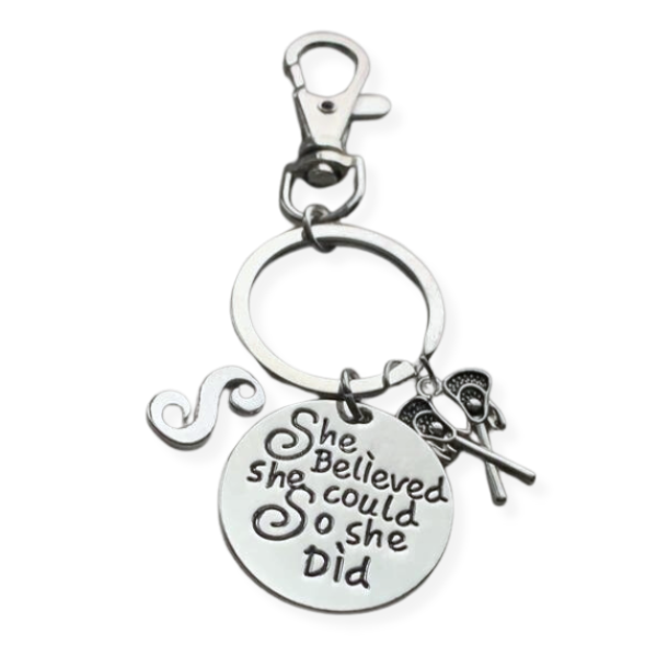 Lacrosse Zipper Pull Keychain with Letter Charm