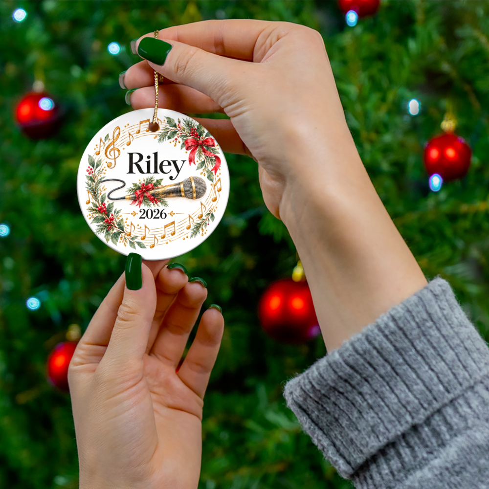 Personalized Microphone Ornament 2026, Singer Christmas Ornament, Custom Name Music Gift