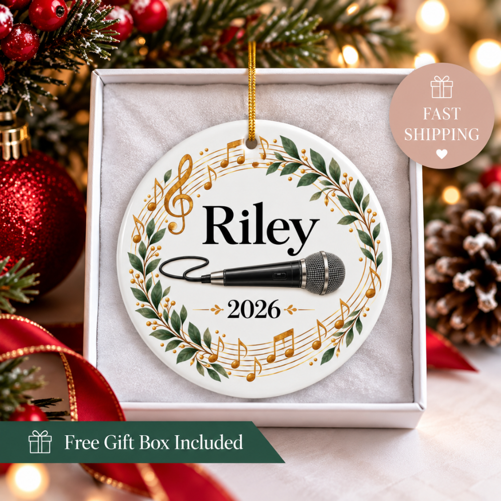 Personalized Microphone Ornament 2026, Singer Christmas Ornament, Custom Name Music Gift