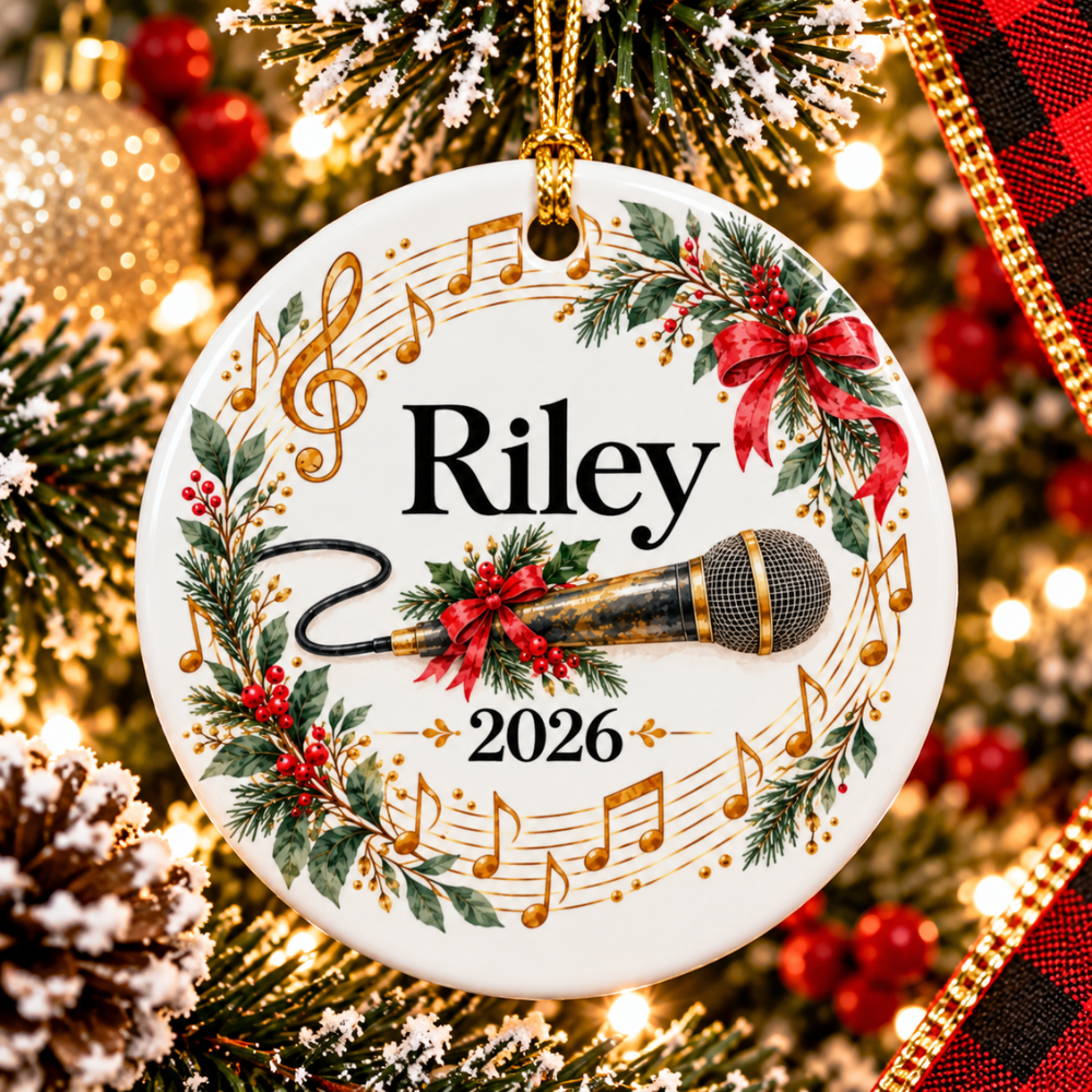 Personalized Microphone Ornament 2026, Singer Christmas Ornament, Custom Name Music Gift