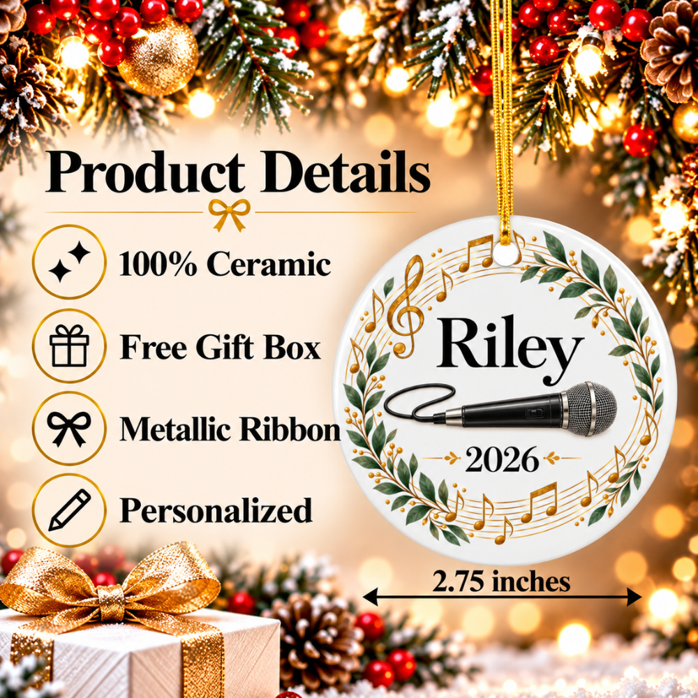 Personalized Microphone Ornament 2026, Singer Christmas Ornament, Custom Name Music Gift