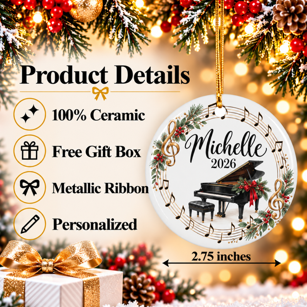 Personalized Piano Ornament 2026, Pianist Christmas Ornament, Custom Name Piano Player Gift