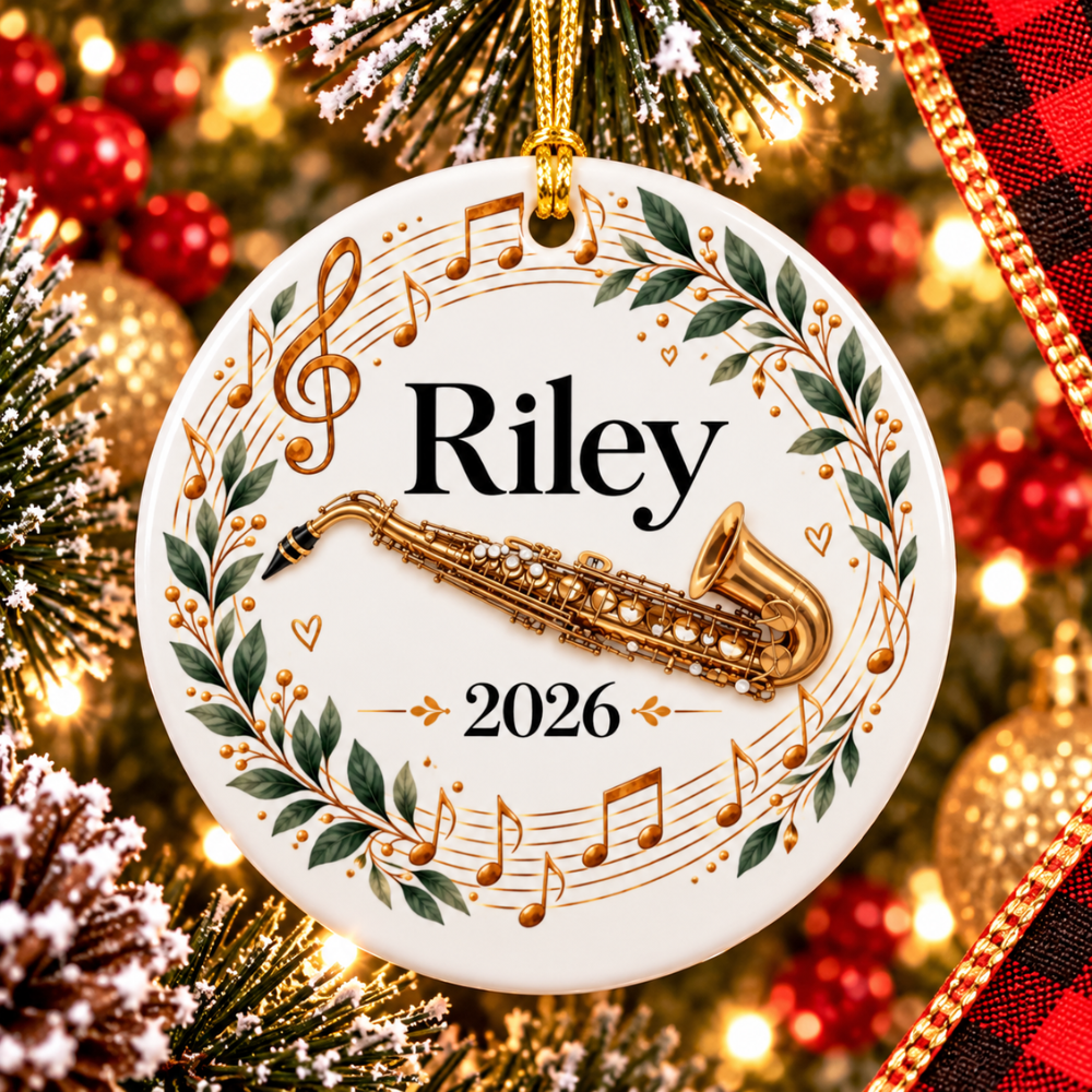 Personalized Saxophone Ornament 2026, Sax Player Christmas Ornament, Custom Name Music Gift