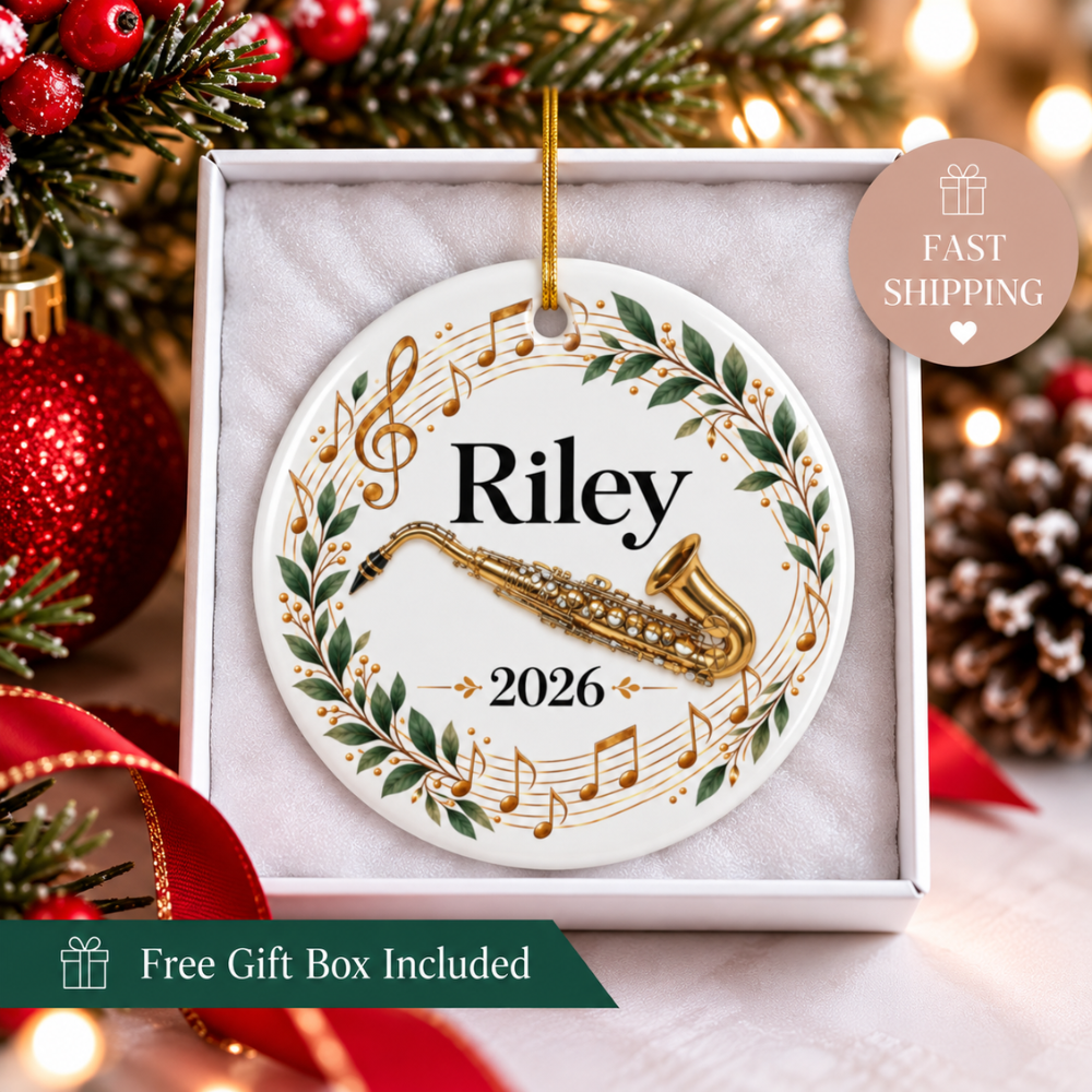 Personalized Saxophone Ornament 2026, Sax Player Christmas Ornament, Custom Name Music Gift