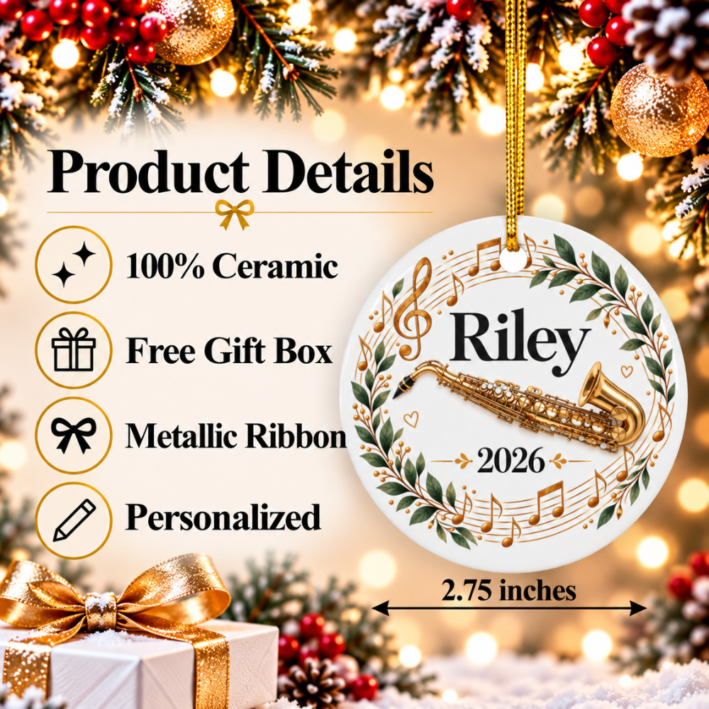Personalized Saxophone Ornament 2026, Sax Player Christmas Ornament, Custom Name Music Gift