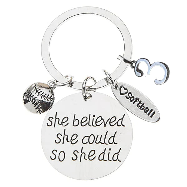 Softball Keychain - She Believed She Could So She Did