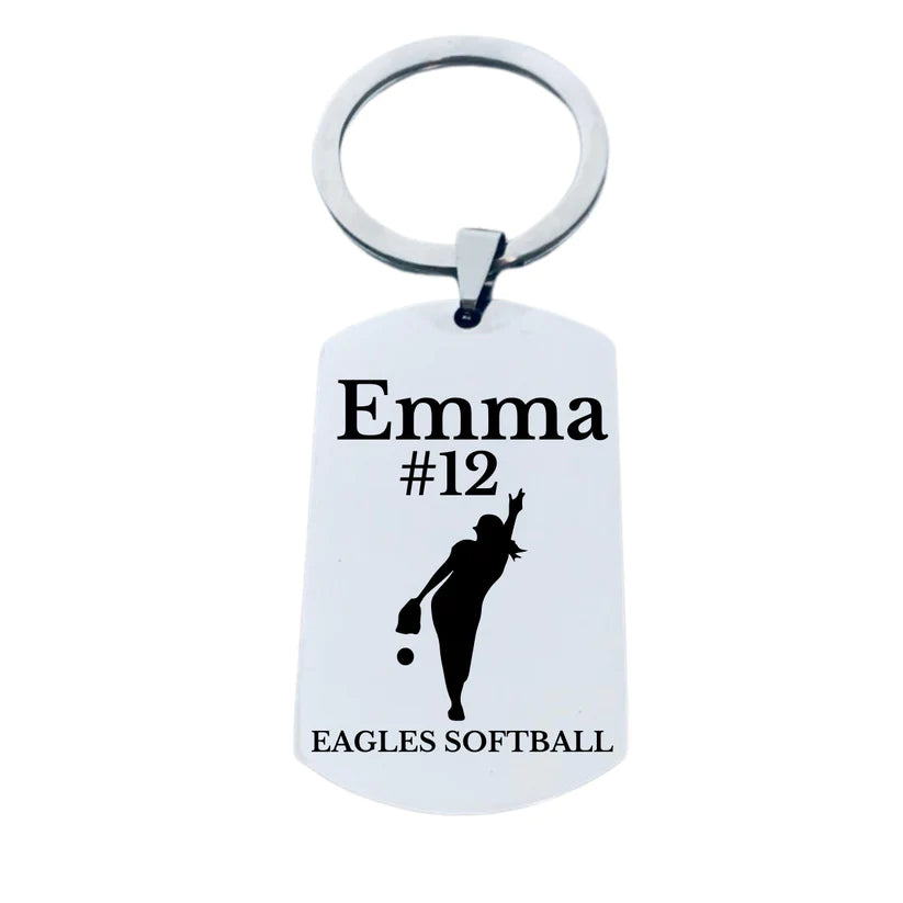 Personalized Softball Dog Tag Keychain