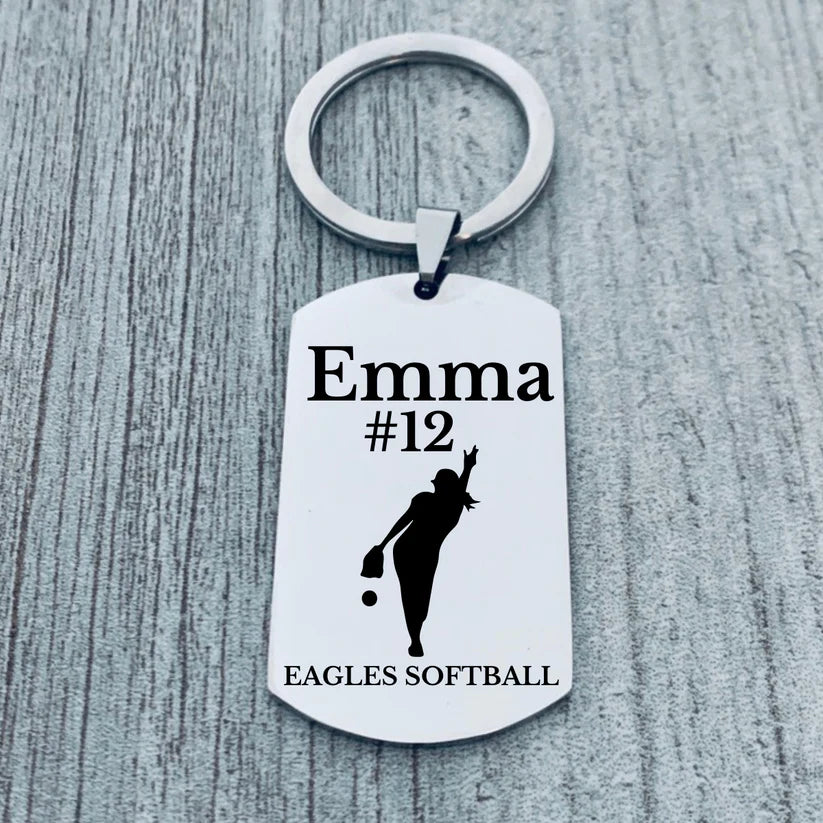 Personalized Softball Dog Tag Keychain