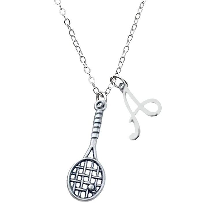 Personalized Tennis Charm Necklace with Birthstone & Letter Charm