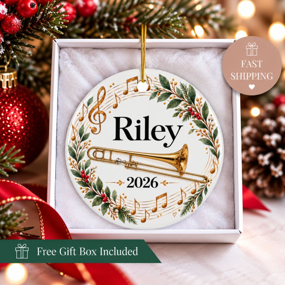 Personalized Trombone Ornament 2026, Trombone Player Christmas Ornament, Custom Name Music Gift