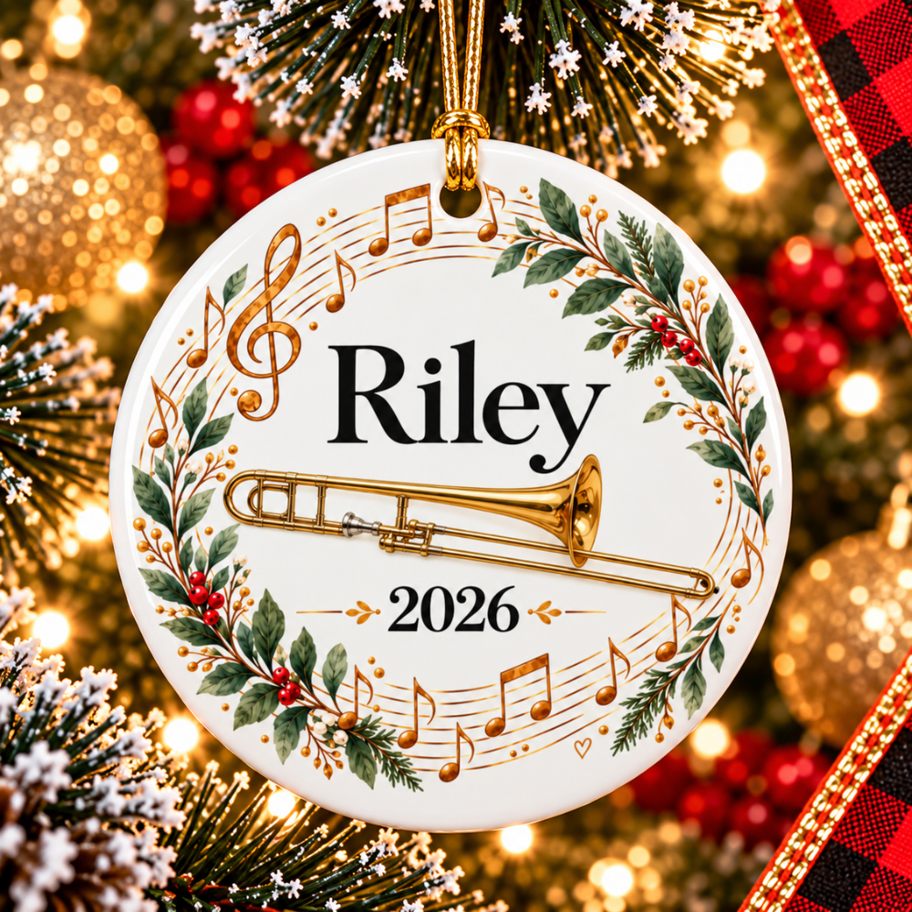 Personalized Trombone Ornament 2026, Trombone Player Christmas Ornament, Custom Name Music Gift