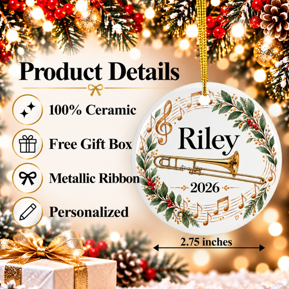 Personalized Trombone Ornament 2026, Trombone Player Christmas Ornament, Custom Name Music Gift