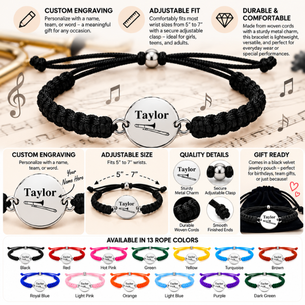 Personalized Trombone Rope Bracelet - Pick Color