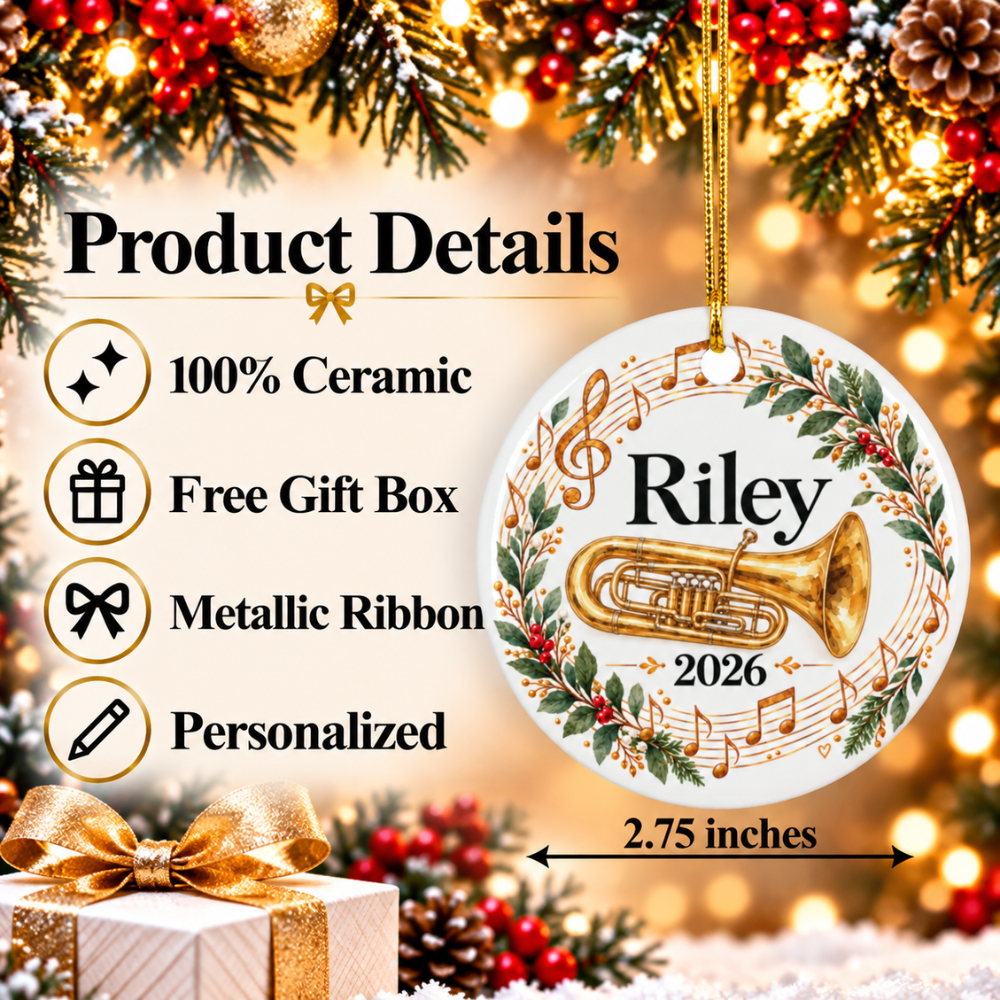 Personalized Tuba Ornament 2026, Tuba Player Christmas Ornament, Custom Name Band Gift