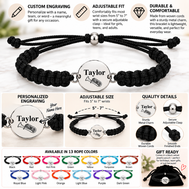 Personalized Tuba Rope Bracelet - Pick Color