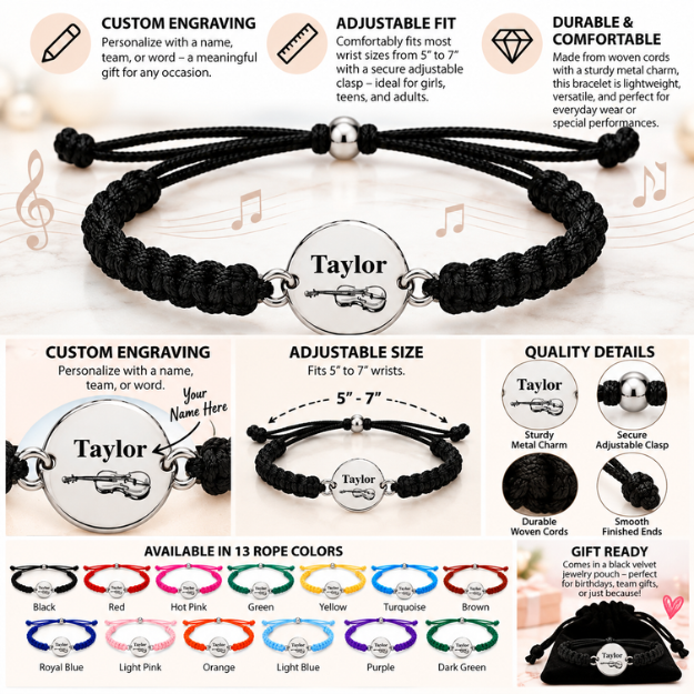 Personalized Violin Rope Bracelet - Pick Color