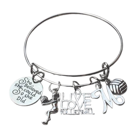 Personalized Volleyball Bangle Bracelet with FREE Letter Charm