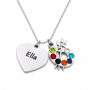 Personalized Artist Engraved Name Paint Palette CZ Necklace