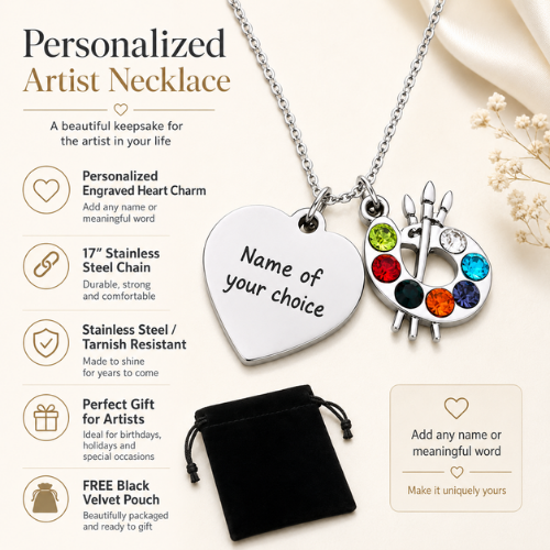 Personalized Artist Engraved Name Paint Palette CZ Necklace