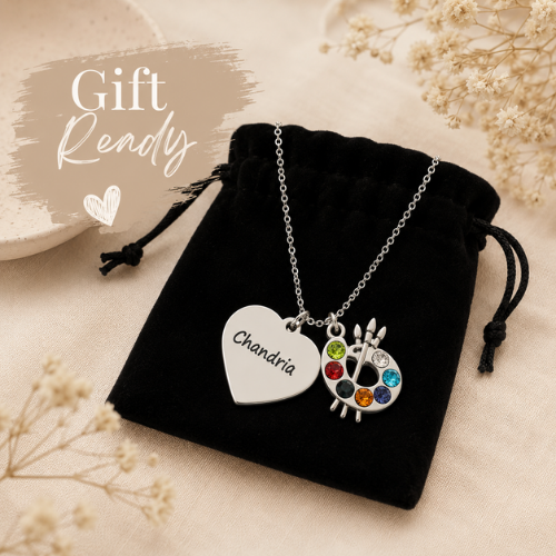 Personalized Artist Engraved Name Paint Palette CZ Necklace