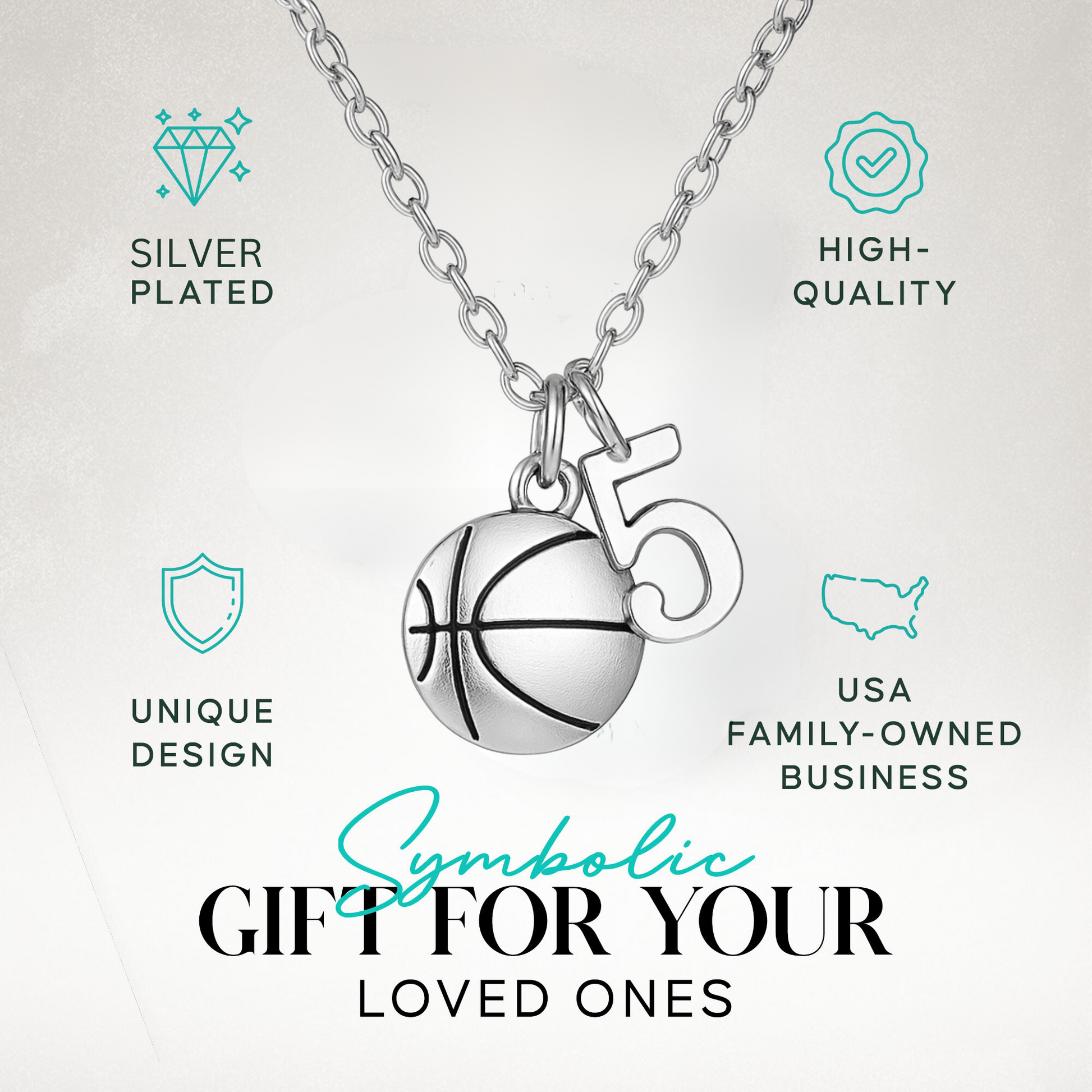 Close-up of personalized basketball necklace worn with activewear for sporty style